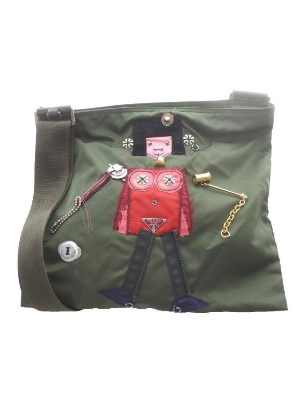 Prada Nylon Robot Pattern Shoulder Bag Khaki Green